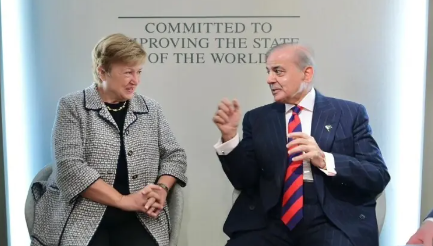 PM Shehbaz Meets IMF Chief at Davos, Highlights Economic Reforms